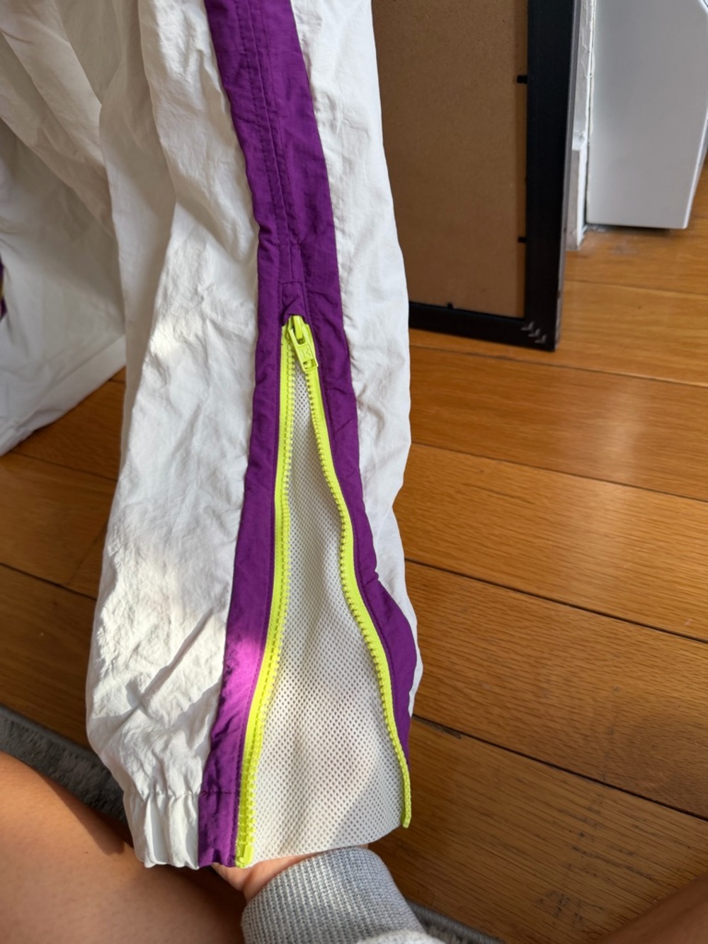 Kenzo Cream, Navy & Purple Colorblock Track Pants with Neon Logo - Picture 5 of 6
